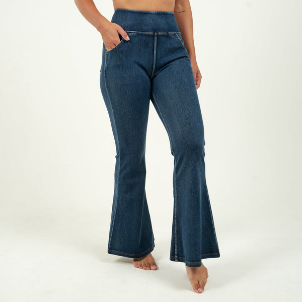 Dark Blue Flared High Waisted Super Stretch Jeans ⎜Buy High Waist Jeans at  BARA– BARA Sportswear