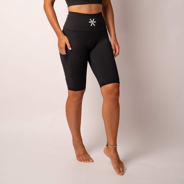 Black long biker shorts with logo for women from BARA Sportswear